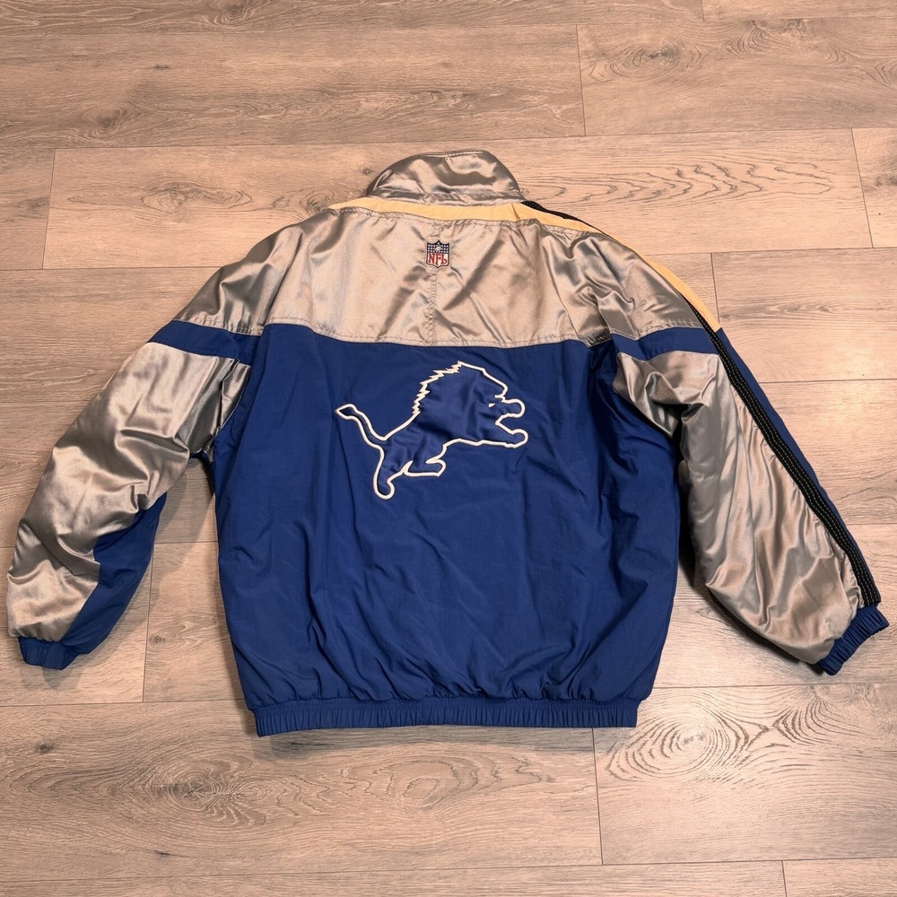 STARTER Detroit Lions Blue and Silver Puffer Jacket